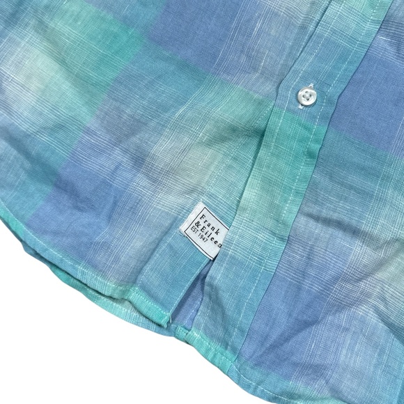 Frank & Eileen Paul Linen Plaid Blue Seafoam L/S Button Shirt Mens Large - Picture 4 of 8